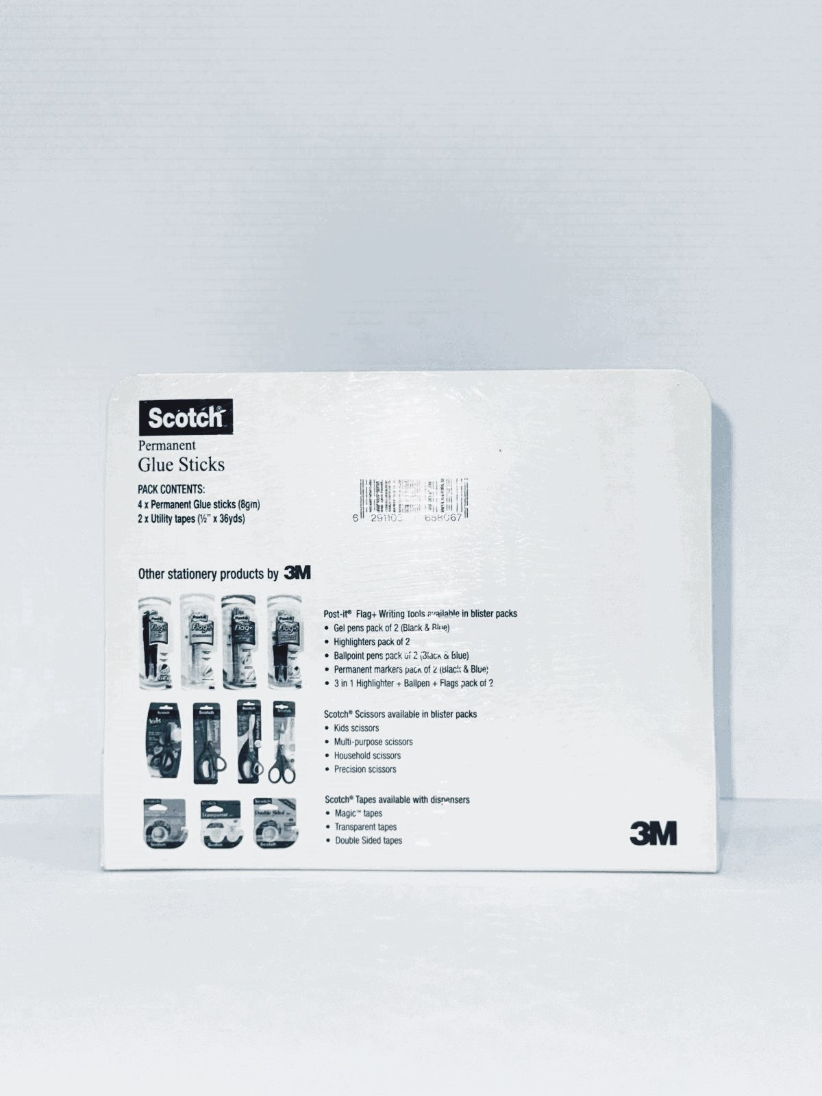 3M سكوتش غراء دائم أبيض 8 جرام 4 قطع مع شريط لاصق شفاف قطعتين