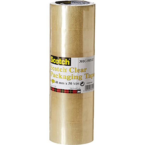 3M Scotch Clear Packaging Tape 301C-50Y6T, 2 in x 50 Yds