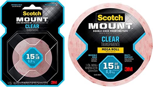 3M Scotch-Mount™ Clear Double-Sided Mounting Tape 410H, 1 in x 60 in (2.54 cm x 1.52 m)