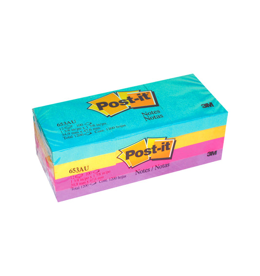 3M Post-it® Notes 653AU, Assorted Colours, Mini,1-1/2-Inch X2-Inch,12/Pk, 100 Sh/Pad Dozen