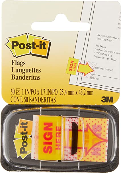 3M Post-it 680-9 25mm x 43.2mm Index Sign Here Flags (50 Sheets), Per Pc