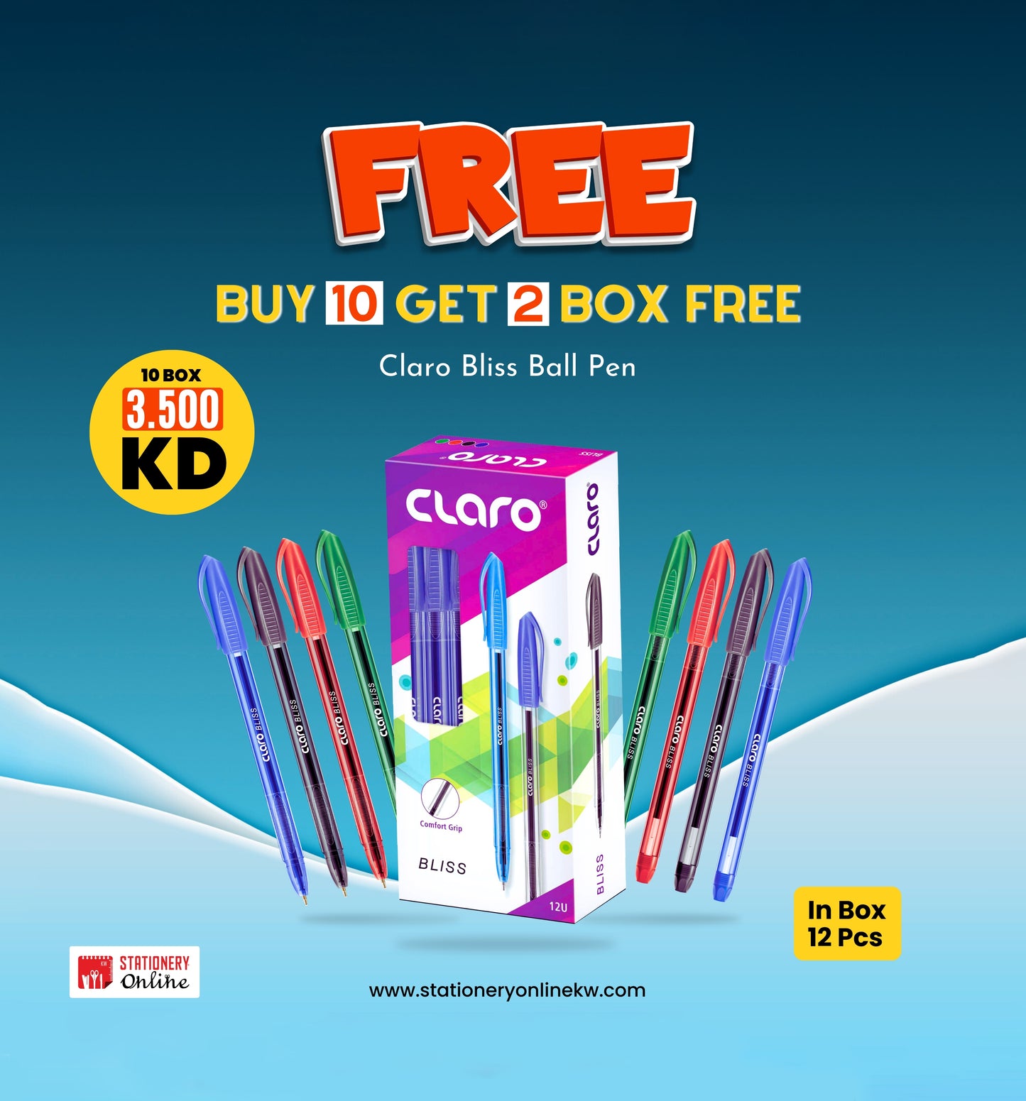 قلم حبر جاف بليس - 12 قلمًا برأس مربع مقاس 1.0 مم