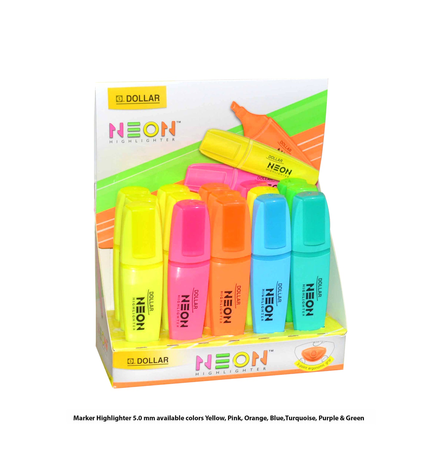 Dollar Neon™ Highlighter HL-625 Available in Pack of 4's, 6's, 15's & 30's Assorted Color