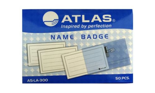 شارة اسم Atlas AS-LA-300 مع مشبك ودبوس، 9 × 6 سم (عبوة من 50 قطعة)