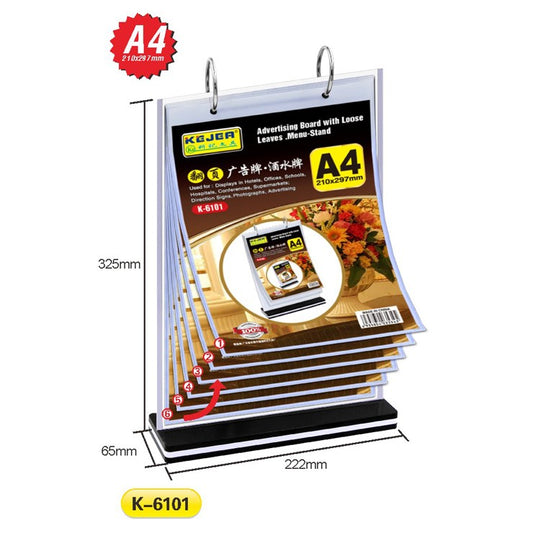 K-6101 Advertising Board with Loose Leaves/Menu Stand (A4V)-6 Pages
