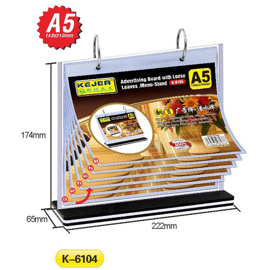 K-6104 Advertising Board with Loose Leaves/Menu Stand(A5H)-6 Pages
