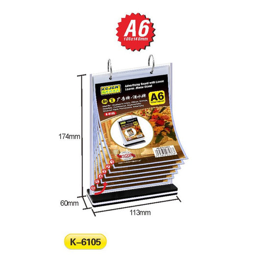 K-6105 Advertising Board with Loose Leaves/Menu Stand(A6V)-6 Pages