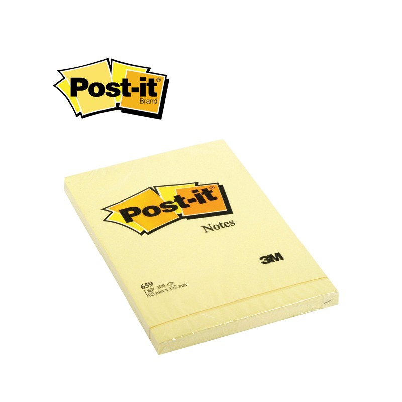 3M Post-it® Notes 659 ، 4 بوصات × 6 بوصات (102 مم × 152 مم) درزن أصفر كناري