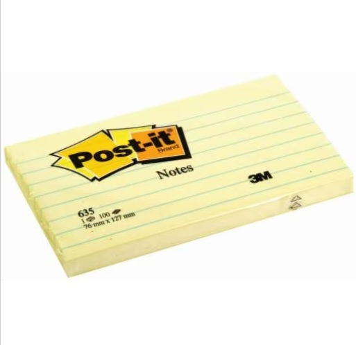 3M Post-it® Notes 635 ، 3 بوصات × 5 بوصات (76 مم × 127 مم) درزن أصفر كناري