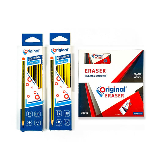 ORIGINAL Graphite Pencils Pkt with Clean &  Smooth Erasers Pkt