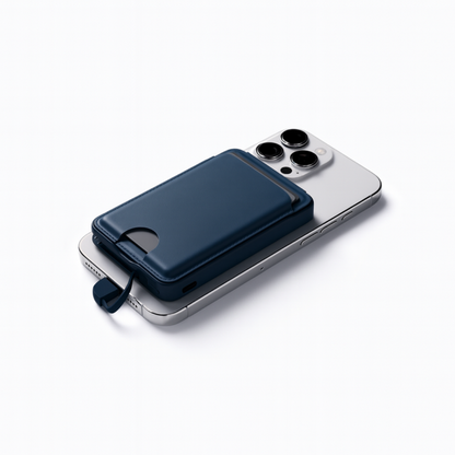 MAGPOWER PRO Sleek 5000mAh Wallet-Style Power Bank with 15W Wireless Charging, Built-In Cable & Phone Stand