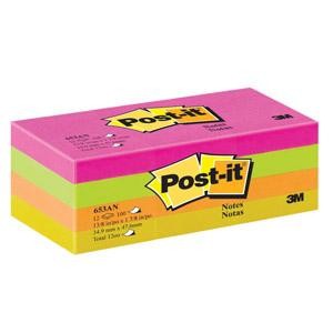 Poste Note 3M Post-it® Notes 653AN, Assorted Colours, 38 mm x 51 mm, 100 Sheets/P ...
