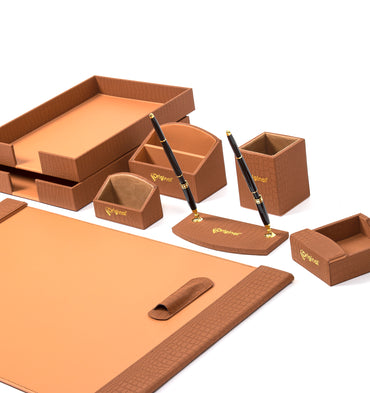 طقم سطح مكتب بني - مجموعة من 8 قطع