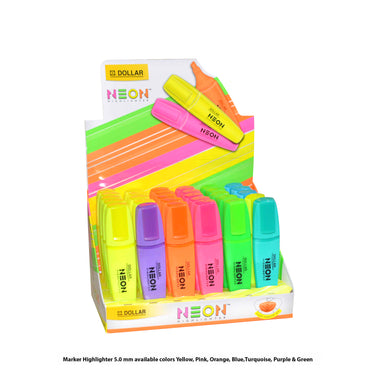 Dollar Neon™ Highlighter HL-625 Available in Pack of 4's, 6's, 15's & 30's Assorted Color