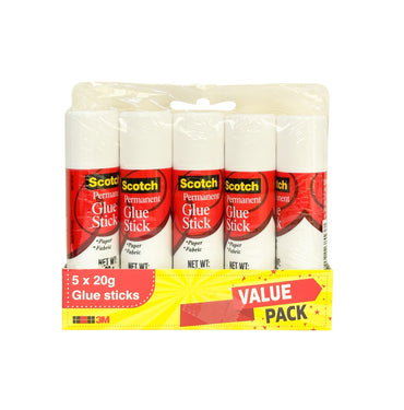 غراء 3M Scotch® الدائم باللون الأبيض، 20 جرام، عبوة اقتصادية، 5 قطع