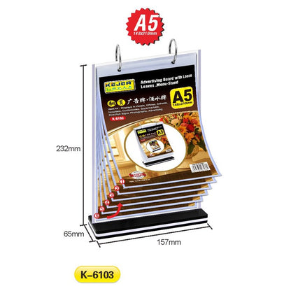 K-6103 Advertising Board with Loose Leaves/Menu Stand（A5V)-6 Pages