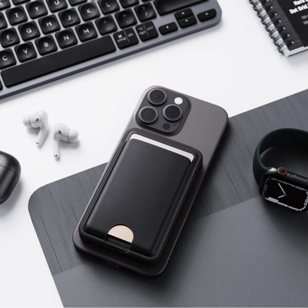 MAGPOWER PRO Sleek 5000mAh Wallet-Style Power Bank with 15W Wireless Charging, Built-In Cable & Phone Stand